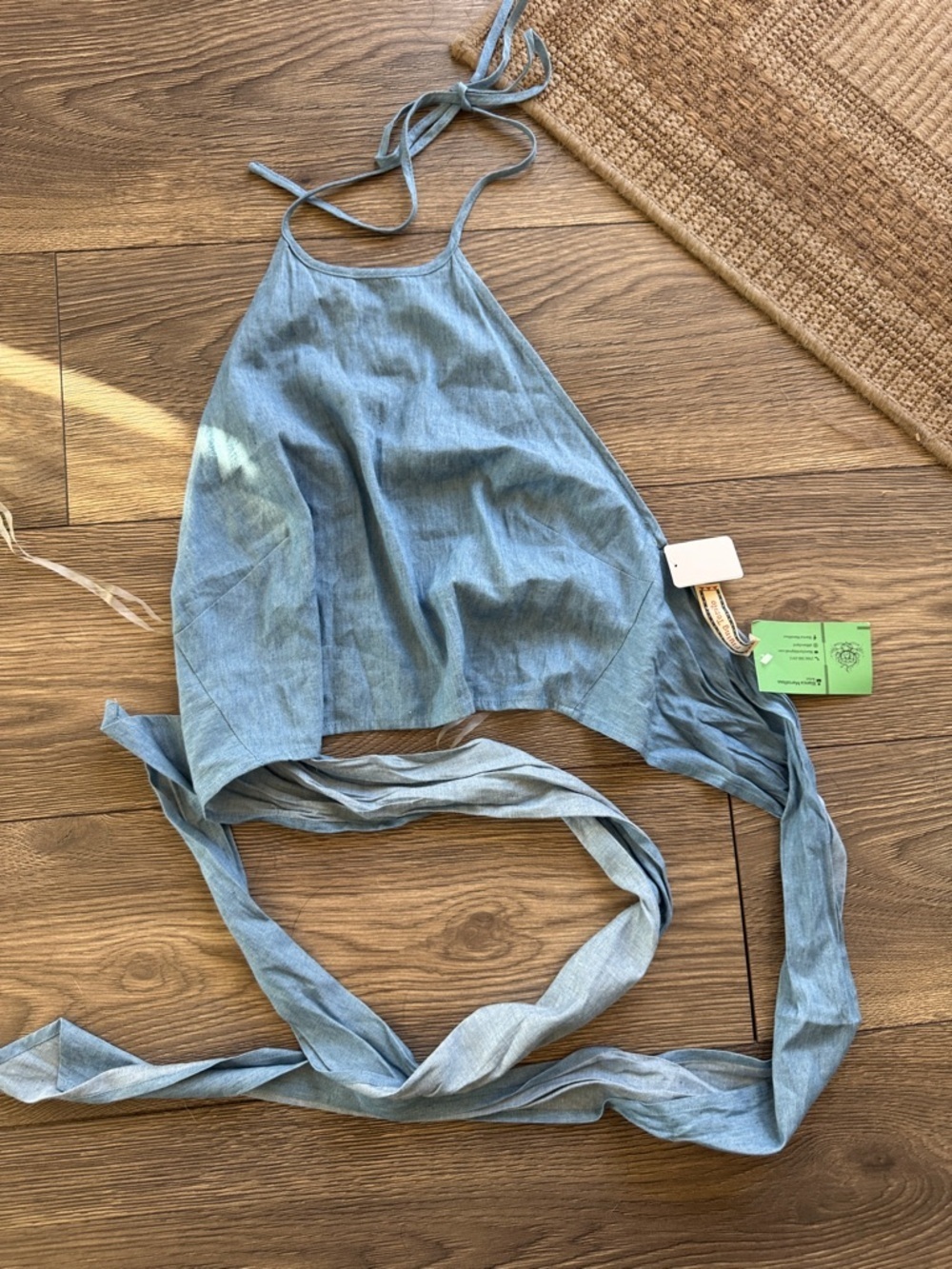 Flying Tomato Light Blue High-Neck Denim-Look Crop Top with long ties one size - Picture 8 of 8